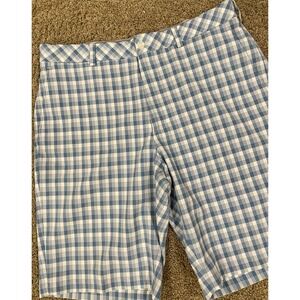 Walter Hagen Men's 11 Majors Flat Front 10" Light Blue Check‎ Golf Shorts 34